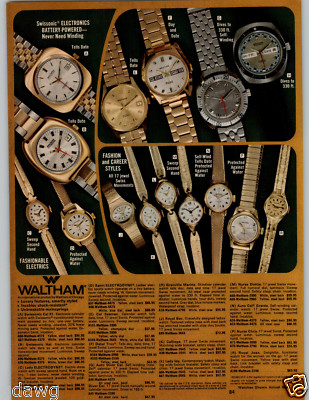 1973 PAPER AD Waltham Wrist Watch Swissonic Electrodyne Clinton Calendar Marine