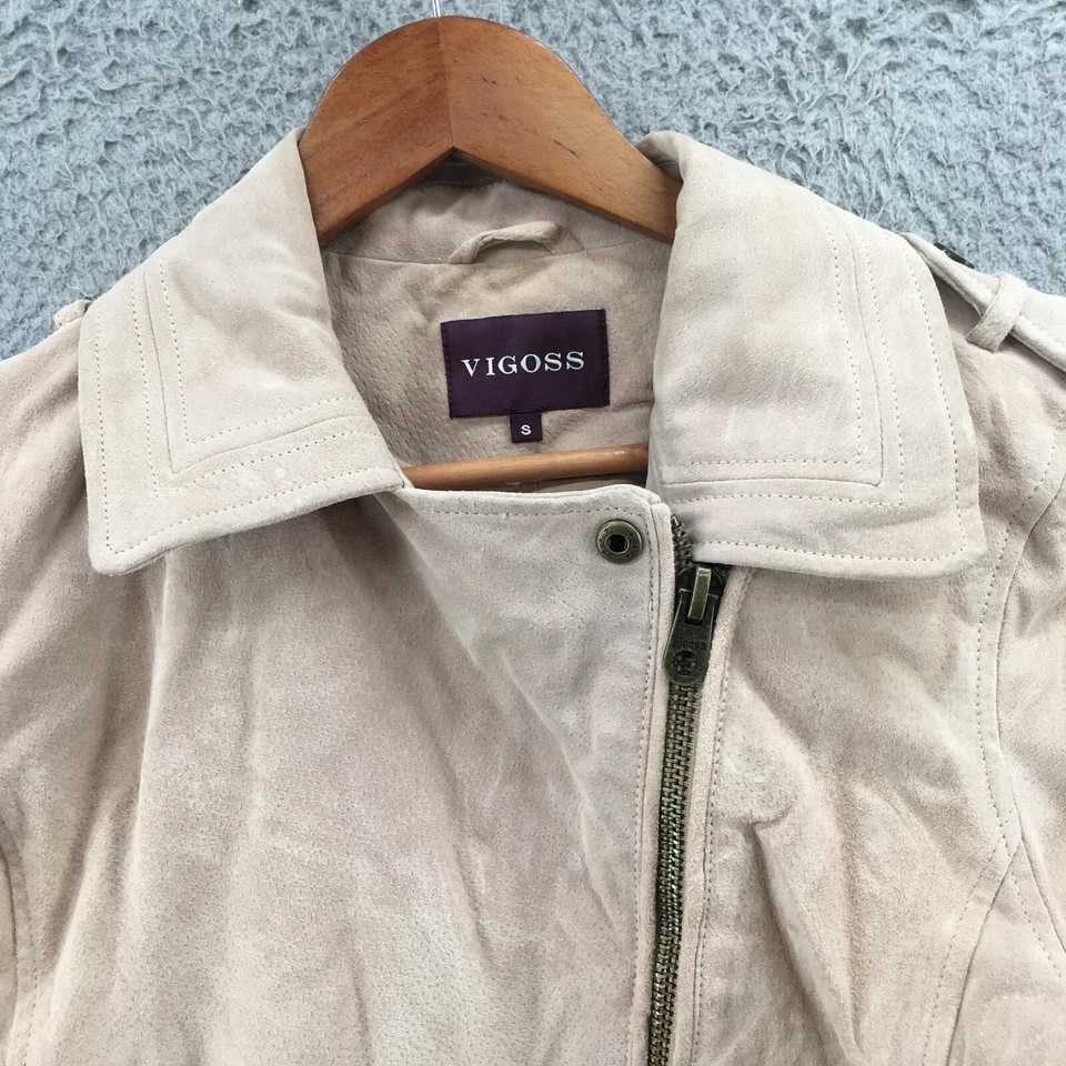 Chaqueta de cuero recortada Vigoss para mujer S rosa con cremallera y cuello manga larga Foto 3 de 4