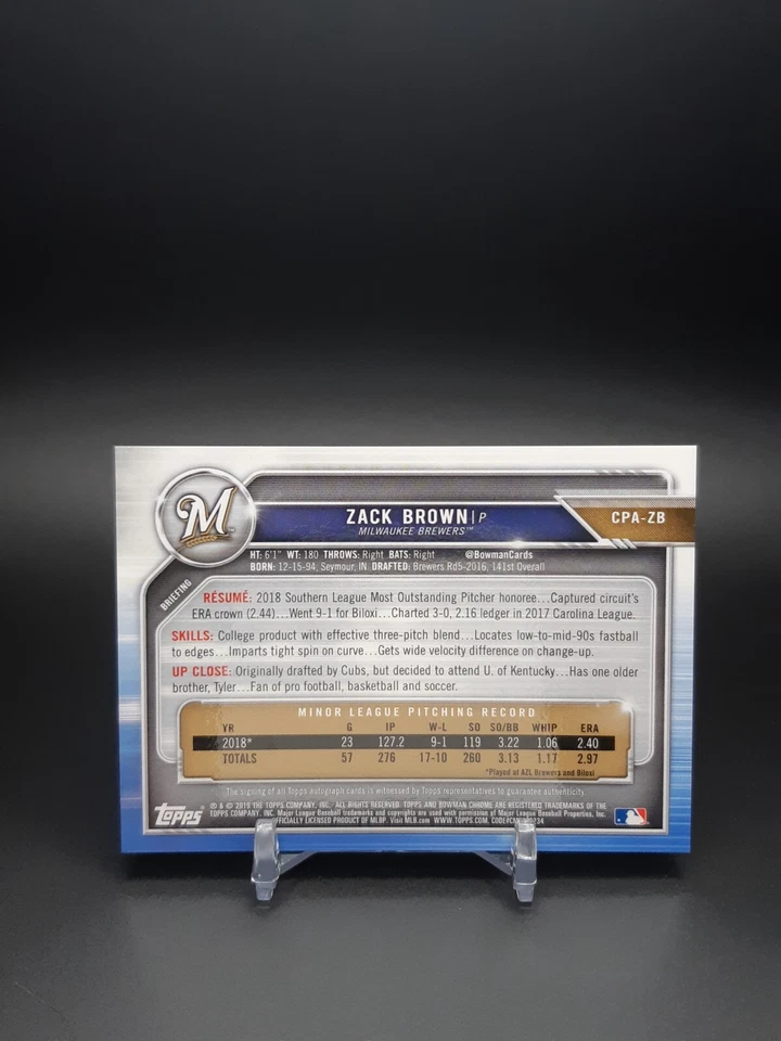 2019 Bowman Chrome Prospects Auto Zack Brown #CPA-ZB Auto - Image 2 of 2