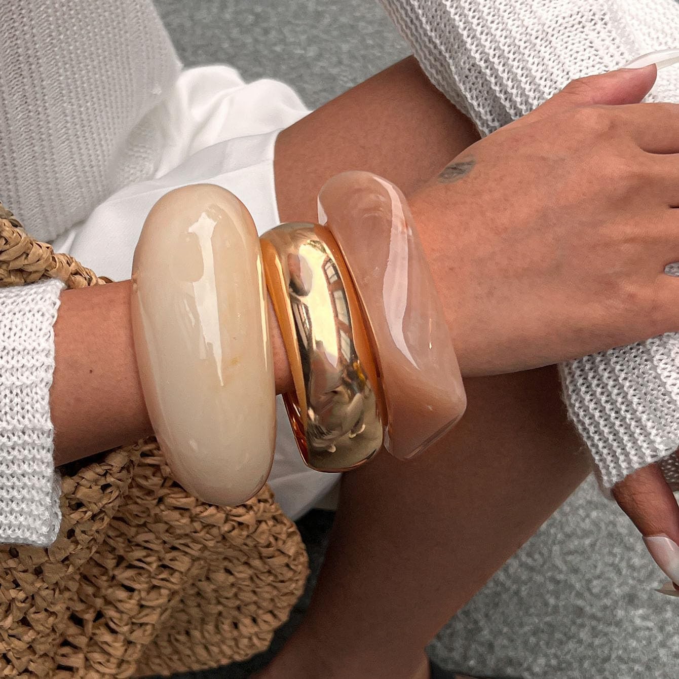 Irregular Square Acrylic Chunky Bangle Bracelets … - image 2