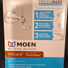 Moen Hilliard Press  Mark Double Robe Hook Chrome Wall Mount 3 PACK