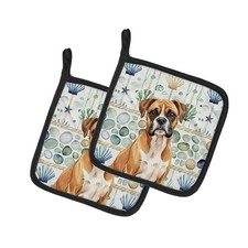Caroline's Treasures Boxer Coastal Sea Glass Pair of Potholders WDK6936PTHD