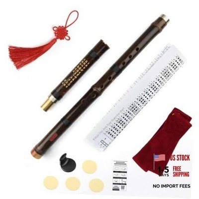 Separable two sections plug in Brown Vertical purple Bamboo Flute Key G