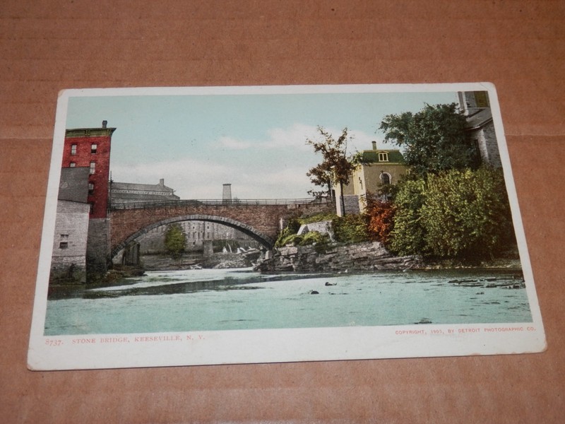 KEESEVILLE NY - USED 1905 POSTCARD - STONE BRIDGE - DETROIT PHOTOGRAPHIC 8737