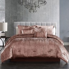 Turin Velvet Blush King Bedding Set 7 Piece Comforter Shams Pillows Bedskirt