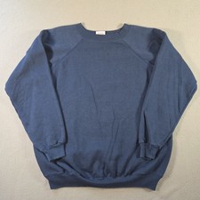 Vintage Hanes Sweatshirt Mens XL Navy Blank Raglan Crewneck 50/50 80s Made USA