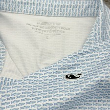 Vineyard Vines Performance Polo Men's L Fish All Over Floral Print Blue Golf.