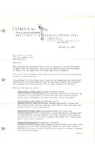 1960 JS Inskip Rolls-Royce Bentley Sales Letter Silver Cloud Phantom New York
