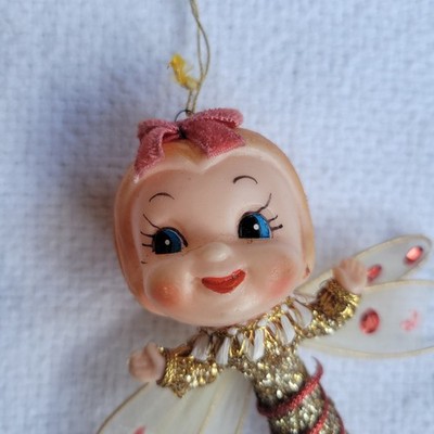 SOUGHT Vintage 60s Anthropomorphic Pixie Bug Dragonfly Christmas Ornament-CUTIE!
