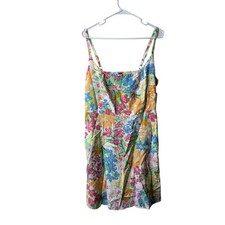 Old Navy White Floral Smocked Black Tropical Linen Blend Tank Dress Large NWT