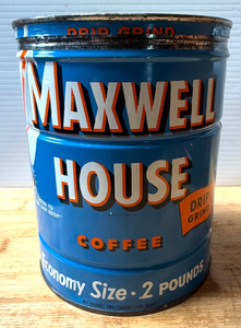 Vintage MAXWELL HOUSE COFFEE 2 lb Can Tin, Key Wind, Original Drip Grind
