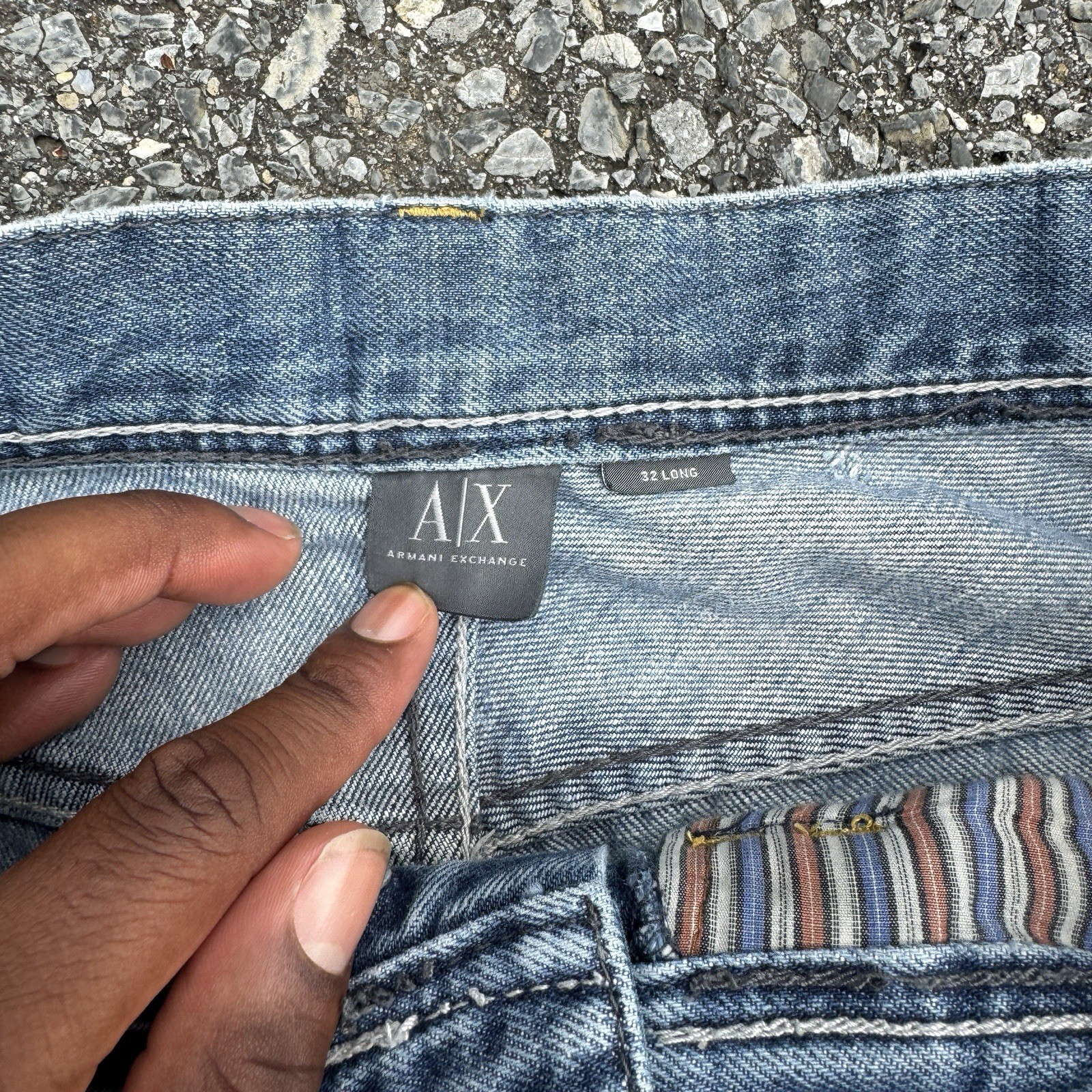 Distressed Armani Exchange Patchwork Denim In Lig… - image 7