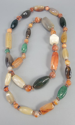 Vintage Beggar Bead Polished Gemstone Necklace Barrel Quartz Stones