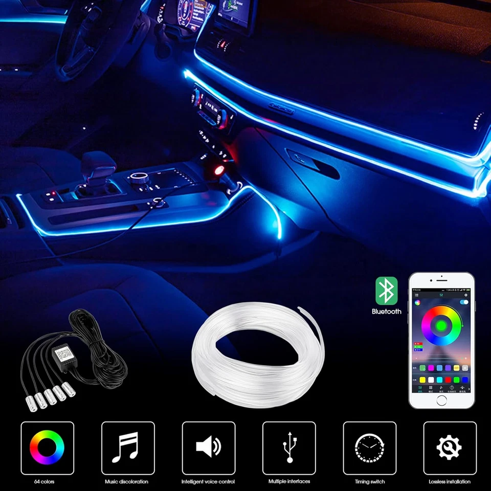 Striscia LED RGB per Interni Auto, 6 Meter, per Auto, Con App - Immagine 2 di 4