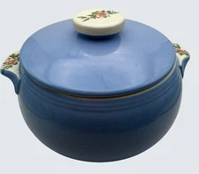 Hall China Rose Parade #1259 Casserole Dish with Lid – Blue Floral Vintage USA