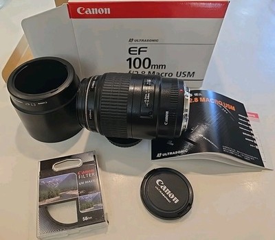 [MINT w/Box] Canon EF 100mm f/2.8 Macro USM Telephoto Lens Hood Filter #466