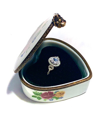 France French LaGloriette Limoges Trinket Ring Box Heart Peint Main Limoge