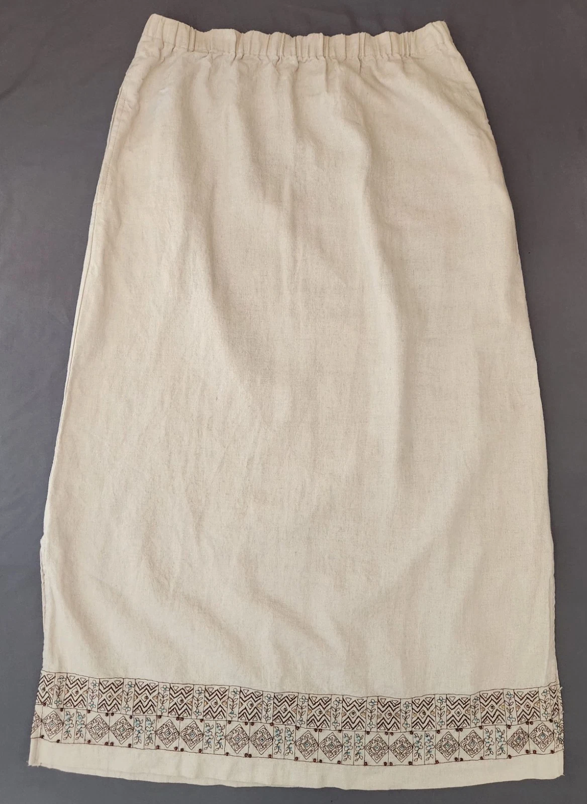 Size M NAPA VALLEY PETITES Beige Linen Skirt Maxi Straight Pencil Embroider Bead