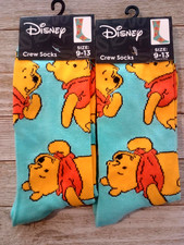 Disney Winnie The Pooh Unisex Adult Size 9-13 Socks Cartoon Crew 2 Pair