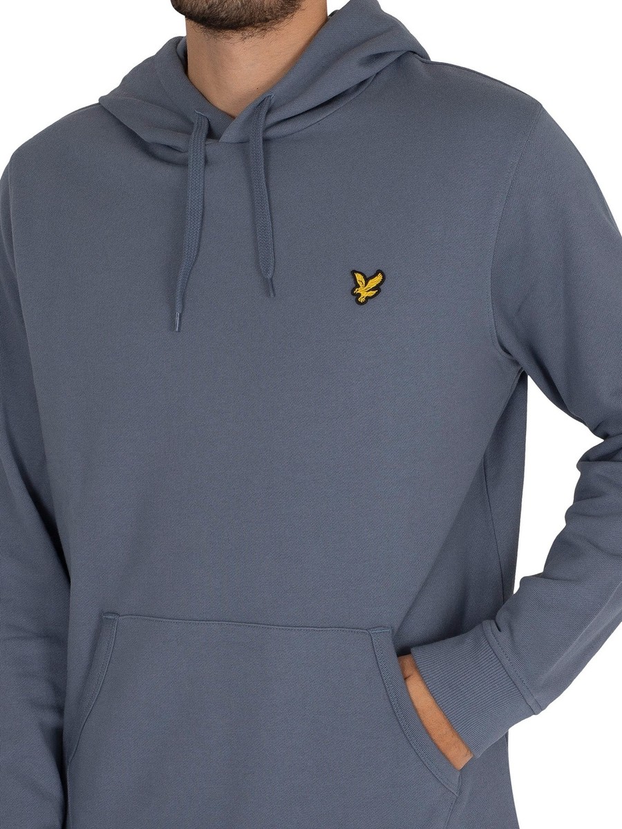 Lyle & Scott Men's Logo Pullover Hoodie, Blue - 100% Cotton Casual Hoodie With Embroidered Badge
