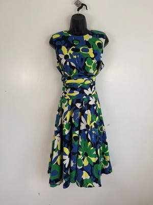 Hobbs Kleid Gr. UK 14 Leinen grün Wickel Blumen Gürtel Twitchill Blumen Party