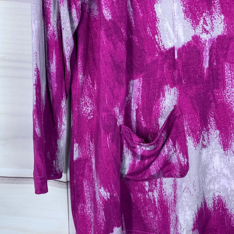 LOGO By Lori Goldstein Top Mujer 1X Rosa Estampado Camiseta Manga Larga Bolsillos Foto 3 de 4