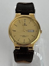 Lorus V533-9A10 36mm Gold Tone Quartz Day/Date Watch w/Band New Battery