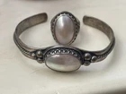 VINTAGE STERLING SILVER MOTHER OF PEARL CUFF BRACELET With Matching Ring