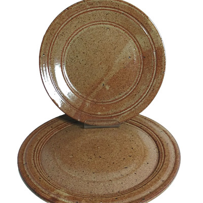 Handmade Brown Speckled Pottery Plate Set Of 2 Stoneware Signed