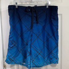 Ocean Pacific Swim Trunks Mens L Blue Plaid Ombre Cargo Board Shorts OM13202Y