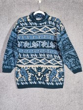 Vintage Sweater Exchange Fair Isle Sweater Mens Size Medium Blue Green USA Made