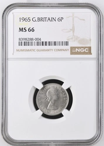 Great Britain 1965 - 6 Six Pence Coin - NGC Gem UNC MS 66