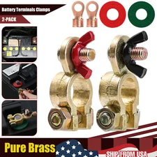 2x  Heavy Duty Car Battery Terminal Connector Positive Negative 12V Brass Clamps
