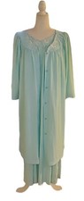 MISS ELAINE Classic Nylon Embroidered Nightgown Robe Peignoir Set M