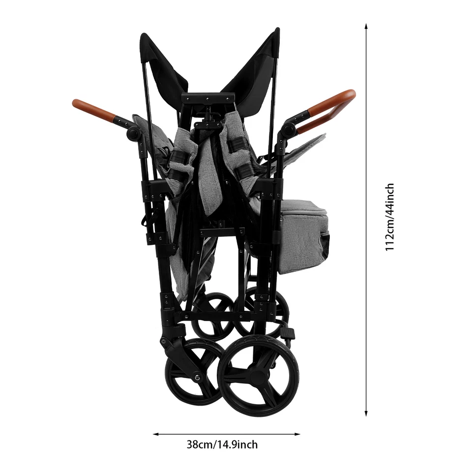 Folding Baby Stroller Wagon Cart For 4 Kids, Face To Face High Seat With Canopy - Image 2 of 4