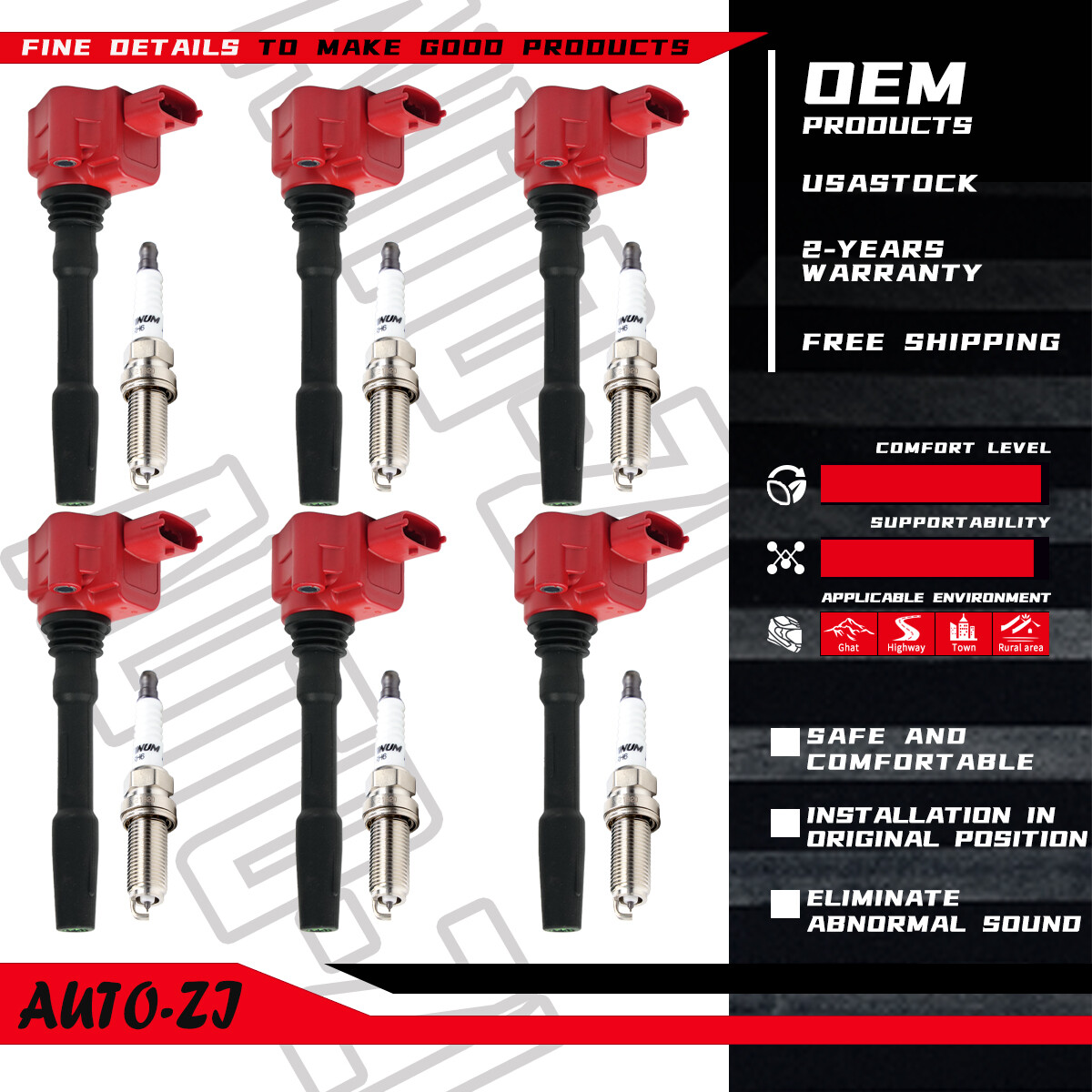 6X Ignition Coil + 6X Spark plug For Maserati Ghibli Quattroporte Levante 288233