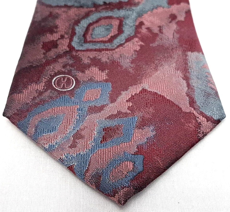 Corbata ancha de poliéster Halston III gris granate pintura geométrica oficina comercial Foto 3 de 4