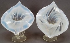 Pair of EAPG Jack in the Pulpit Dugan Twigs Pattern White Opalescent Vases