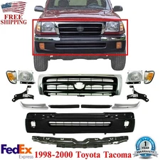 Front Bumper Cover Kit + Grille Chrome With Lights For 1998-2000 Toyota Tacoma