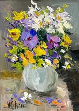 Original Oil Painting Blooming Flowers Wildflower Bouquet Floral Still life Art