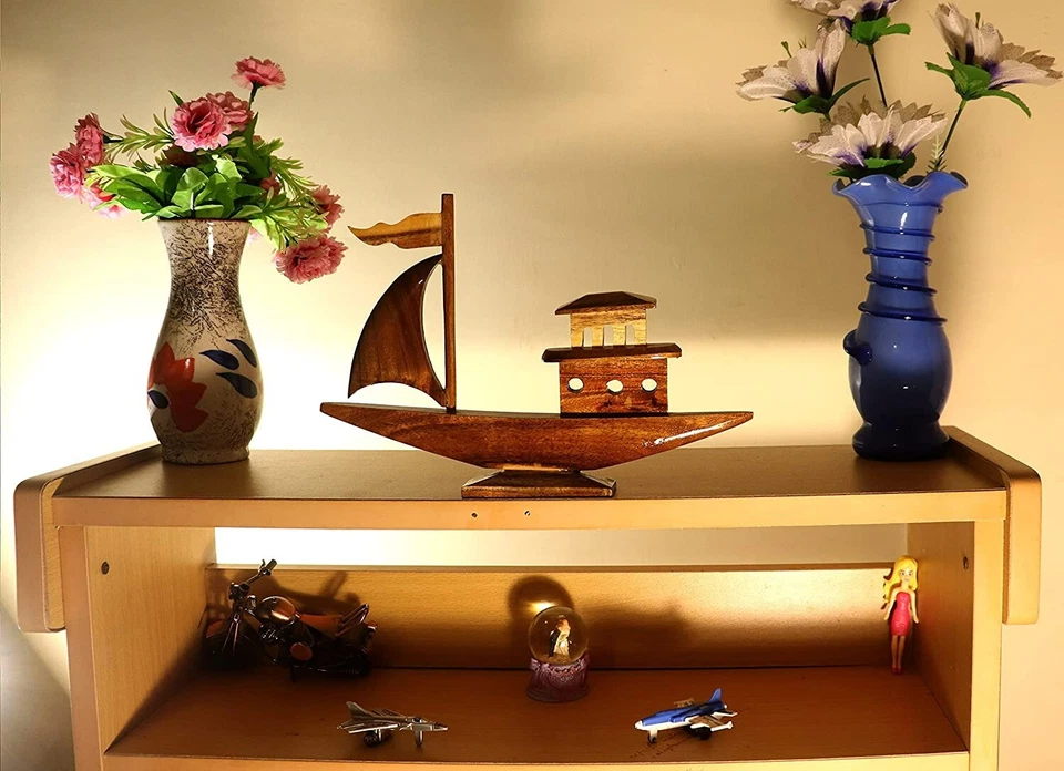 Handcrafted Wooden Decorative Ship Showpiece For Home Office Table Décor - Image 3 of 4