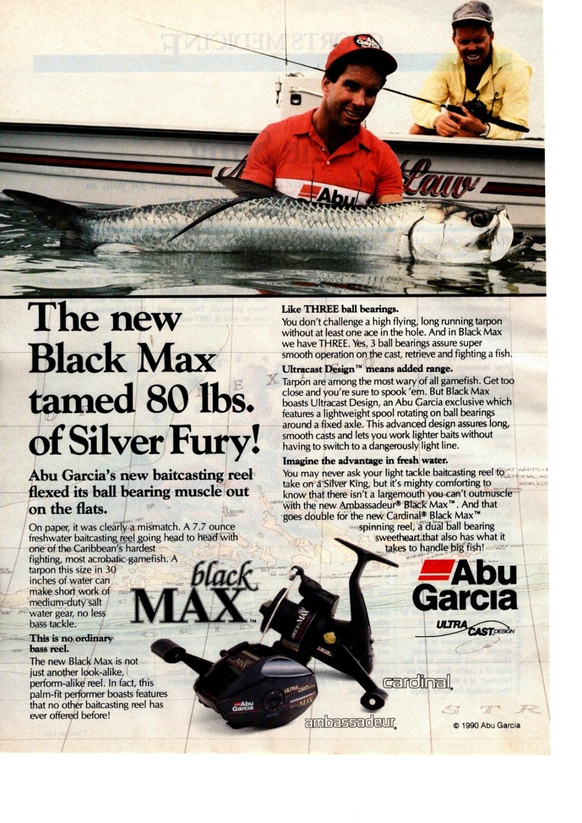 1990 ABU GARCIA BLACK MAX FISHING REELS PRINT AD, CARDINAL, AMBASSADEUR  REELS AD | eBay