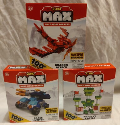 3 Zuru Max Building block Brick Sets Knights Castle, Dragon, Space Hunter New