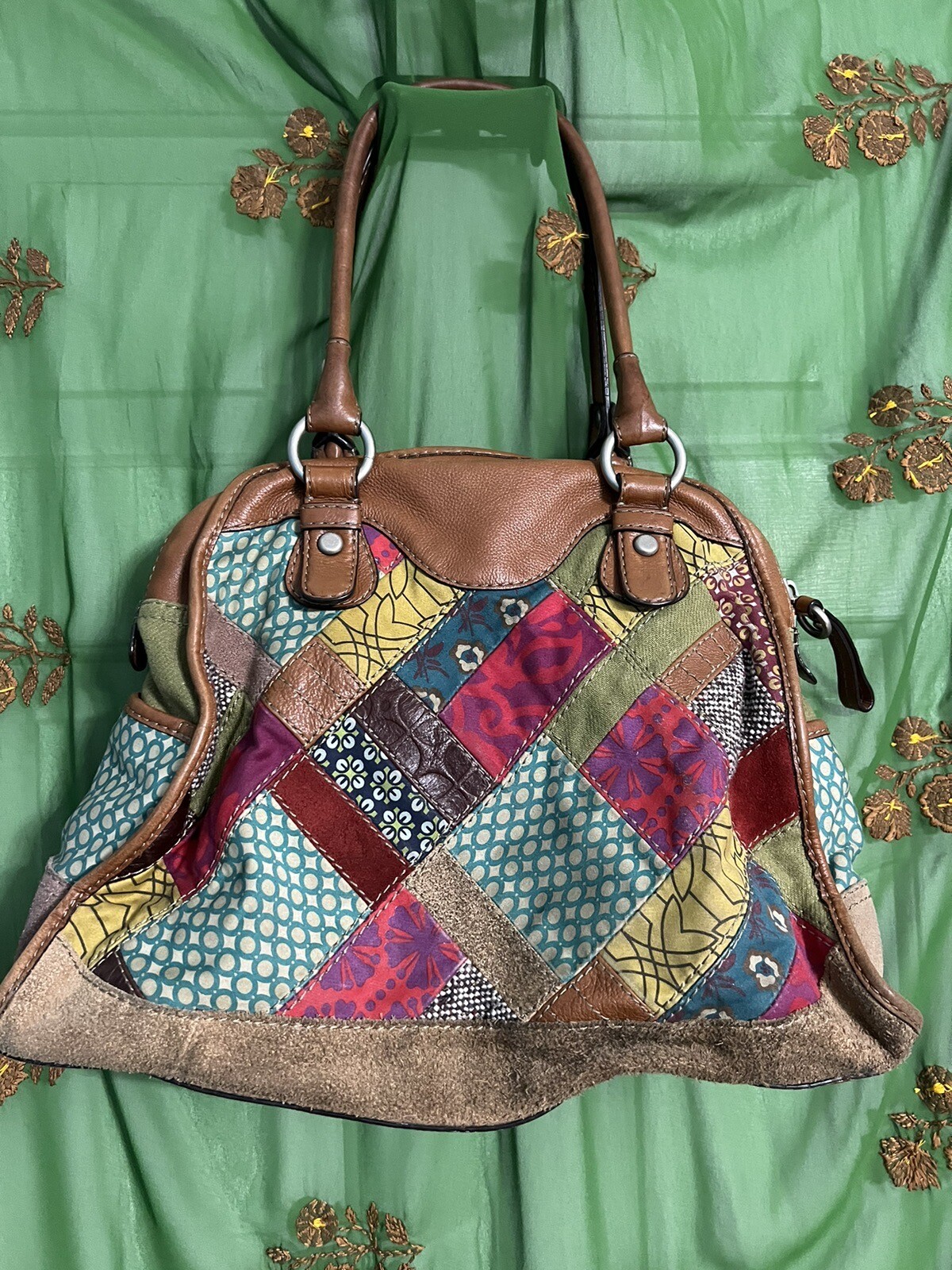 Fossil Colored Leather Patchwork Handbag with Ins… - image 2