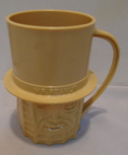 Vintage Mr. Peanut Tan Plastic Handled Cup 1950's Made In USA 4"x2.25" FREE SHIP