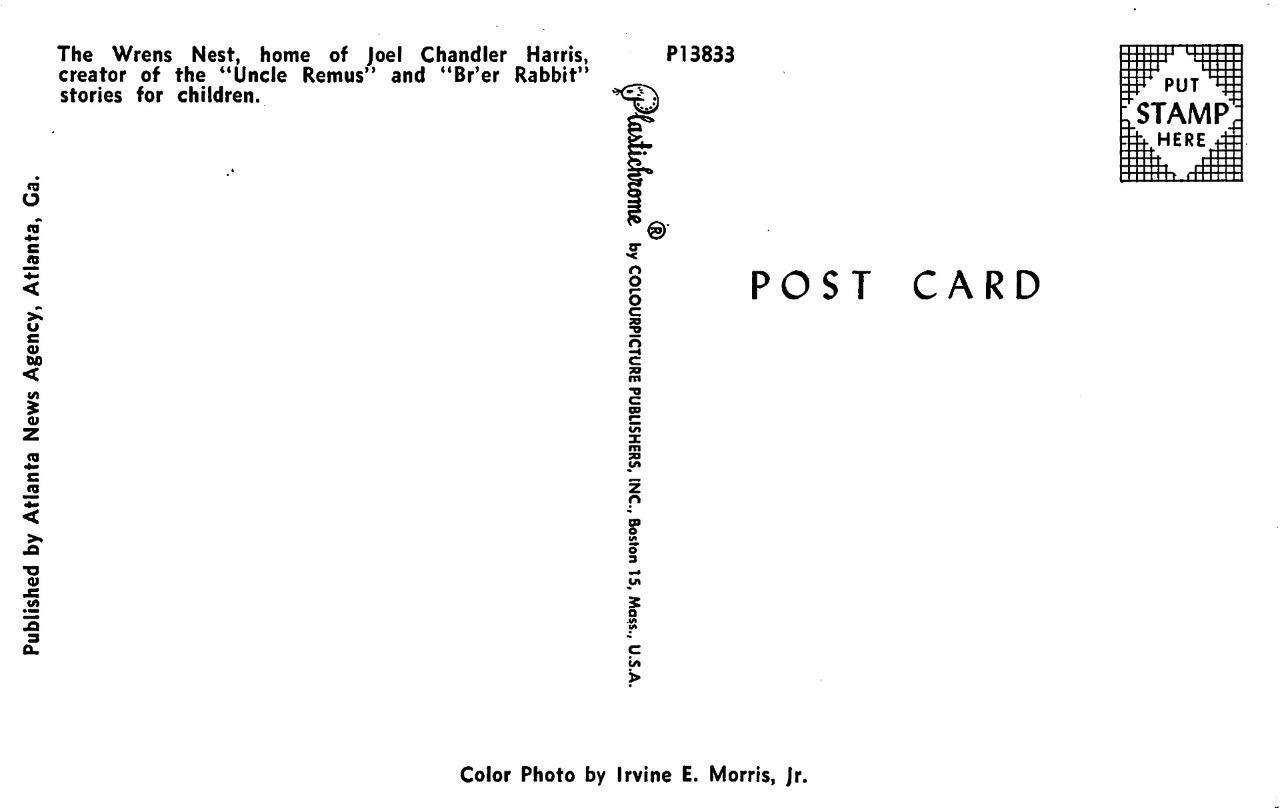 ATLANTA, GA WRENS NESTChildren's Author JOEL CHANDLER HARRIS