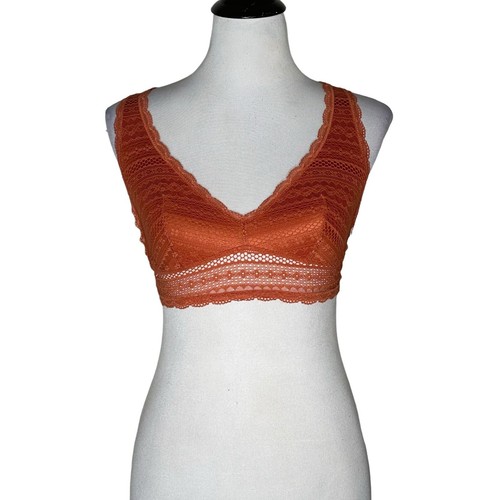 Victoria’s Secret Bralette Women Size S Floral Lace Orange Racerback Lounge - Picture 3 of 12