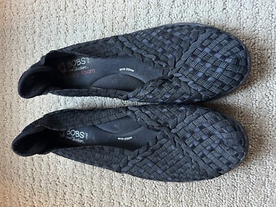 Skechers Bobs Prima Ballet Wms Shoes 9.5 Memory Foam Black Woven Fabric 33604