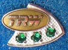 1.8 gram 10K employee service award tie pin advertising TRW Co. green stones