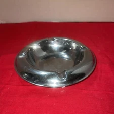 Stainless Steel Ashtray Round Cigarette Cigar Table Top Ash Tray- Estate Find